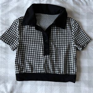 SHEIN Like New Gingham Cropped Polo Tee